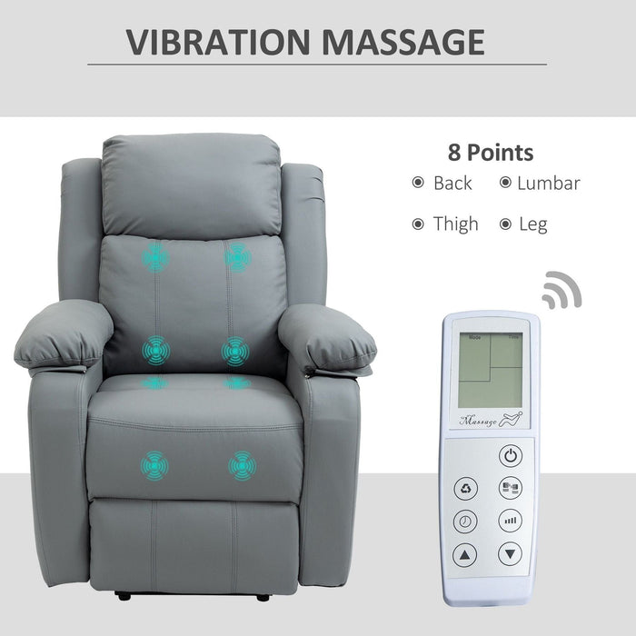 Electric Power Lift Reclining Massage Chair with Remote Control and Side Pocket - Grey - Green4Life