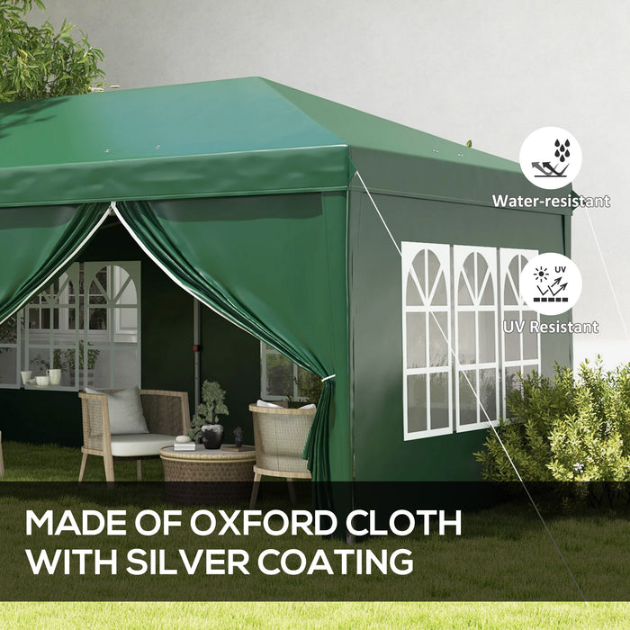 19 x 10 ft (3 x 6m) Elegant Garden Gazebo - Waterproof Canopy with Sidewalls & Windows - Green - Outsunny