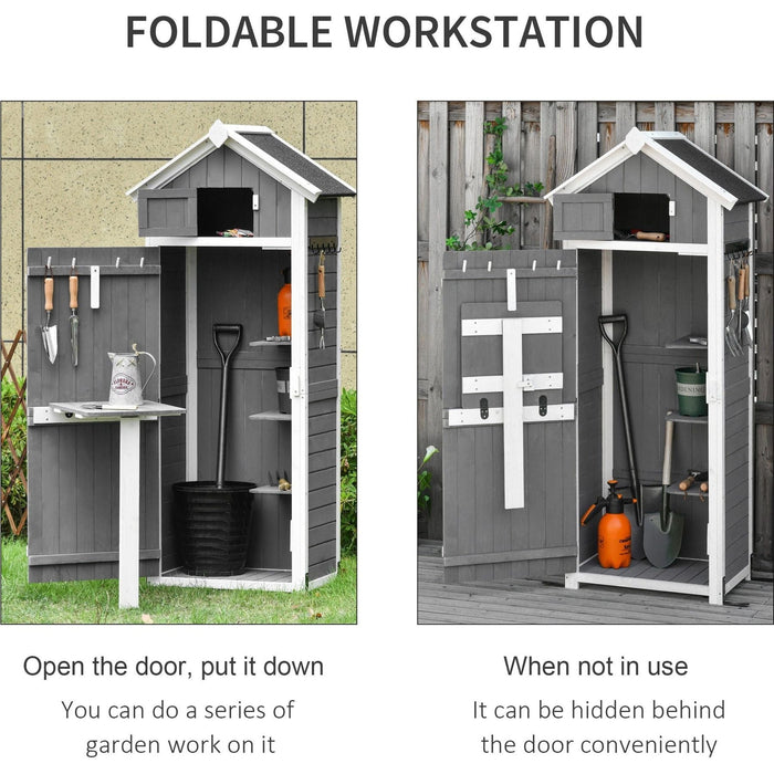 Outsunny Wooden Lockable Storage Shed with Workstation - Grey - Green4Life