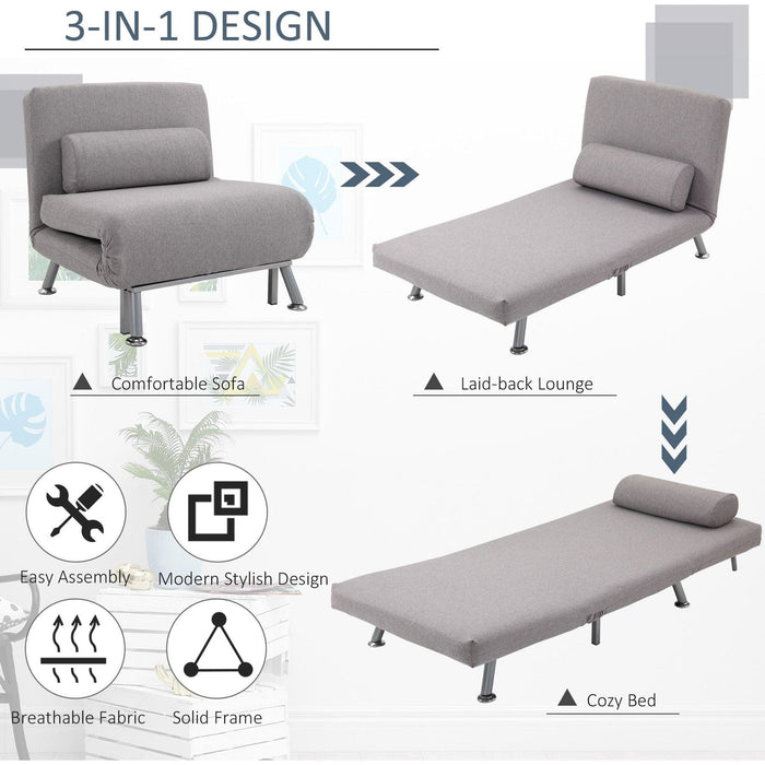 2-in-1 Foldable Single Sofa Bed & Sofa Chair with Pillow - Grey - Green4Life