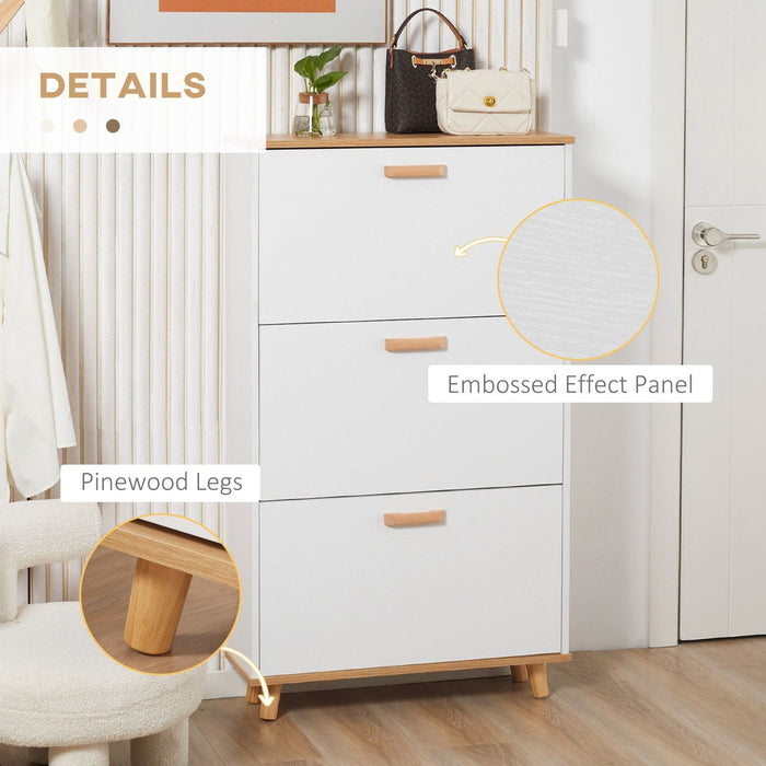 Lorenzo Natural Oak & High White Gloss Shoe Storage Cabinet — FurniComp