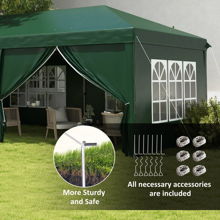 19 x 10 ft (3 x 6m) Elegant Garden Gazebo - Waterproof Canopy with Sidewalls & Windows - Green - Outsunny