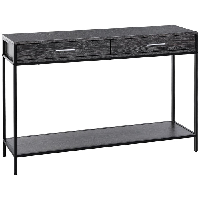 Console Table with Two Drawers & Bottom Shelf - Grey Wood Tone Effect - Green4Life