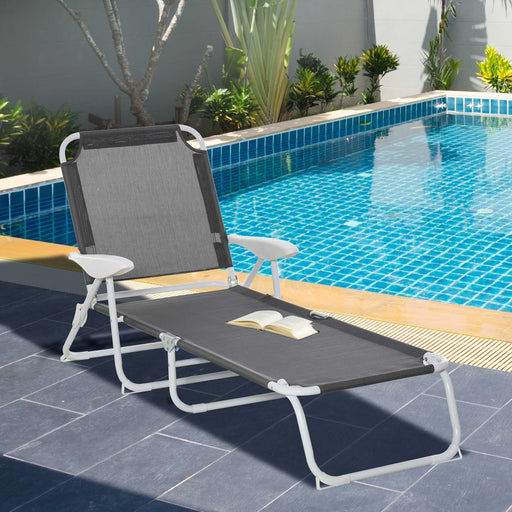 Grey Folding Sun Lounger with Adjustable Backrest - Outsunny - Green4Life