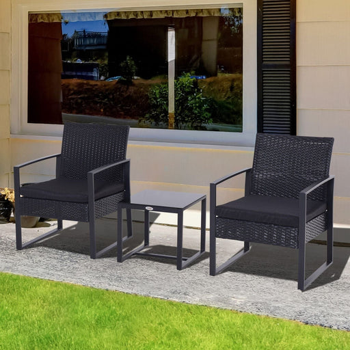 Outsunny 2-Seater Rattan Bistro Set with Coffee Table - Black - Green4Life