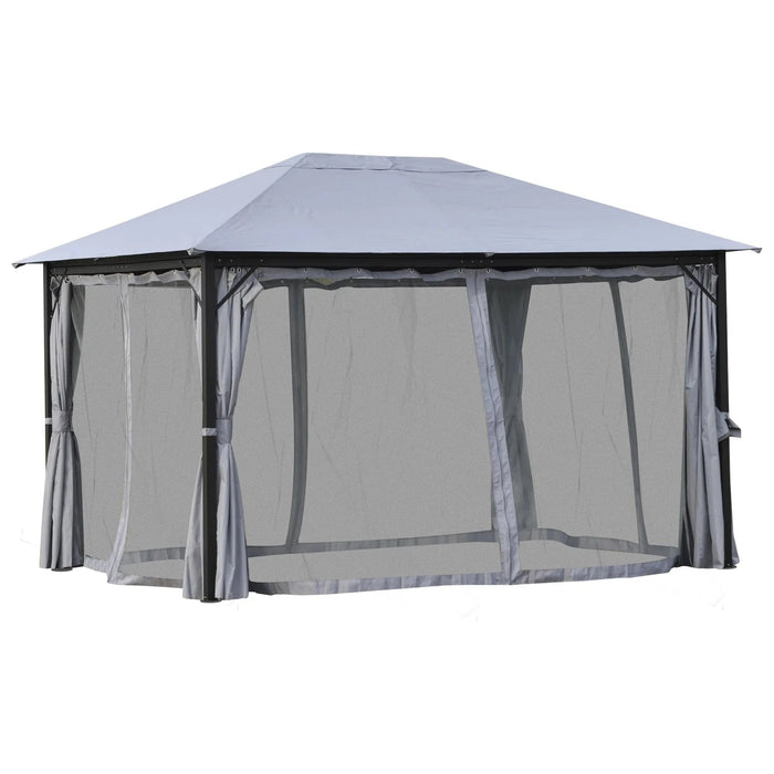 Outsunny 4 x 3(m) Gazebo with Aluminium Frame, Curtains & Netting Sidewalls - Grey - Green4Life