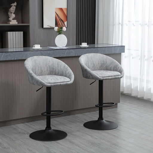 Set of 2 Modern Swivel Bar Stools with PU Leather Upholstery, Footrest, Armrests, and Back - Light Grey - Green4Life
