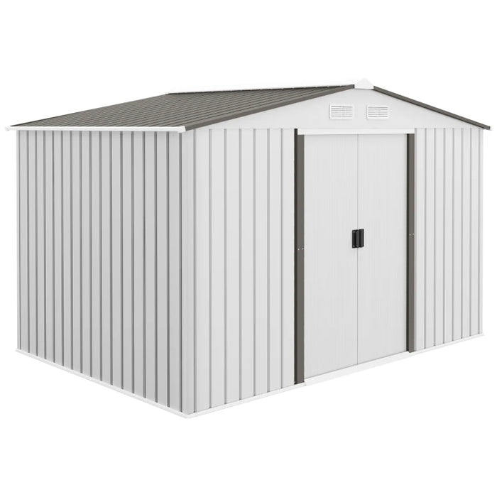 9 x 6 ft (277L x 195W x 192Hcm) Metal Shed with Foundation and Ventilation Slots - Silver - Outsunny