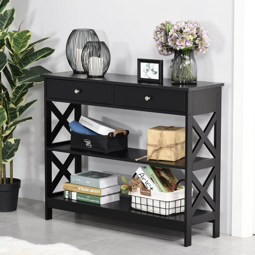 Console Table Side Desk with 2 Shelves & 2 Drawers - Black - Green4Life