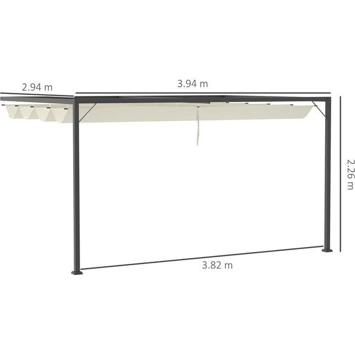 Outsunny Beige 4m Wall-Mounted Pergola with Retractable Canopy - Green4Life