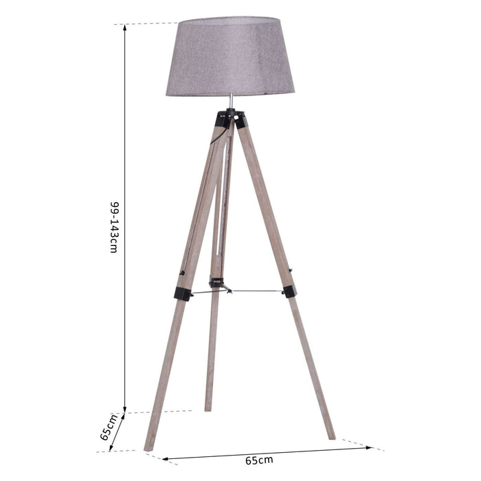 Free Standing Tripod Floor Lamp - Pine Wood & Grey Linen - Green4Life