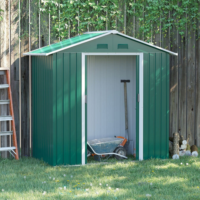 Outsunny 6.5ft x 3.5ft Metal Garden Storage Shed with Double Sliding Doors and 4 Vents - Green - Green4Life