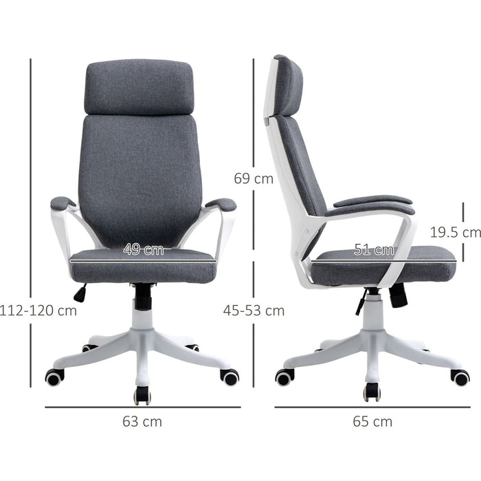 Vinsetto High Back Office Chair with Lumbar Back Support & Adjustable Height - Grey/White - Green4Life