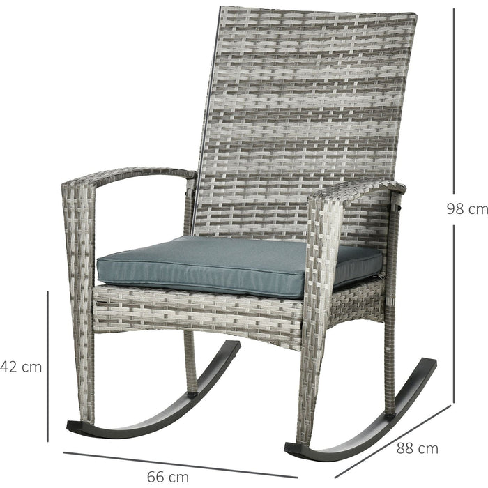 Outsunny Swaying Comfort Rattan Rocker - Light Grey Wicker Outdoor Rocking Chair - Green4Life