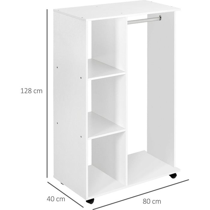 Open Wardrobe with Hanging Rail, Storage Shelves & Wheels - White - Green4Life