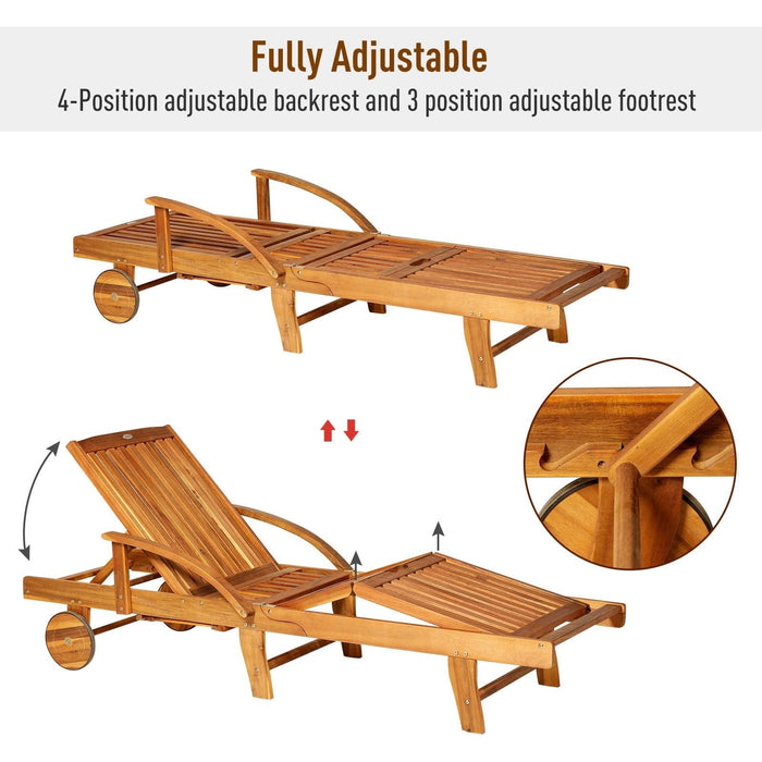 Modern Wooden Sun Lounger - Outsunny - Green4Life