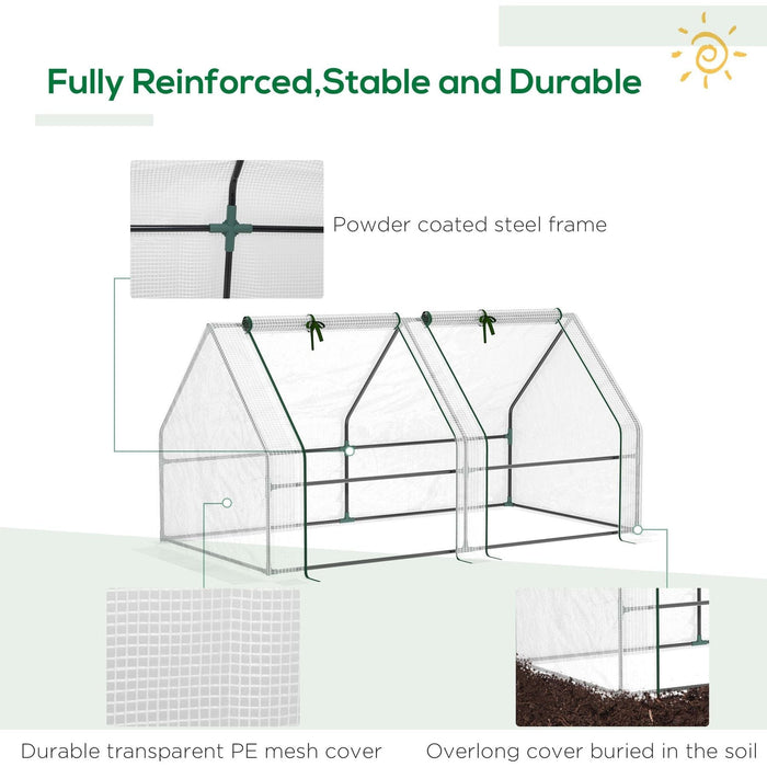 Outsunny 180L x 90W x 90Hcm Small Poly Tunnel Greenhouse with Steel Frame - White - Green4Life