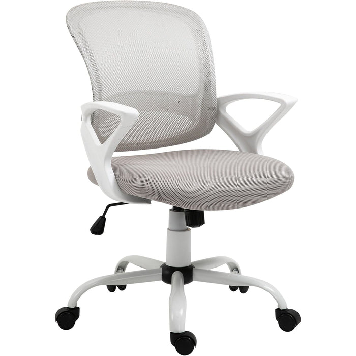 Vinsetto Office Chair Mesh Swivel Desk Chair with Lumbar Back Support Adjustable Height Armrests - Grey/White - Green4Life