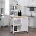 Kitchen Storage Trolley Cupboard with Pine Wood Worktop, Shelves, Drawers & Towel Rail - White - Green4Life