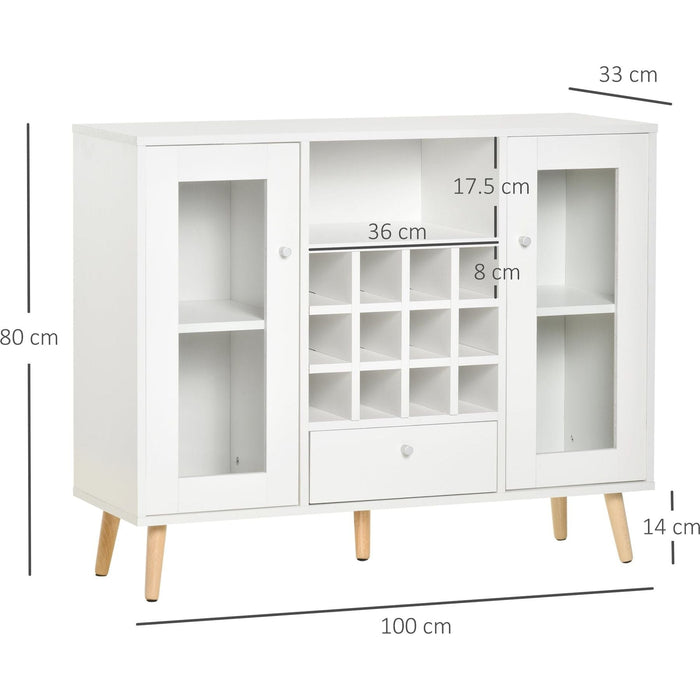 Sideboard Storage Cabinet with Glass Doors, Drawer & 12-Bottle Wine Rack - White - Green4Life