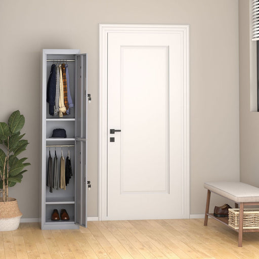 Vinsetto Locker Storage Cabinet with Shelves & Hanger Rails - Grey - Green4Life