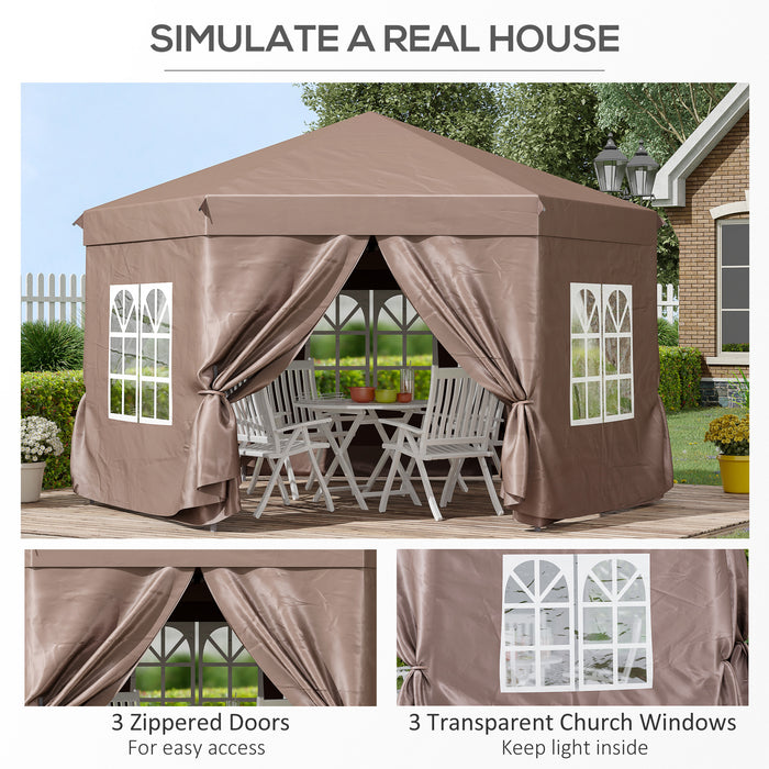 13 x 13 ft (4 x 4m) Hexagonal Garden Gazebo with Metal Frame - Brown - Outsunny