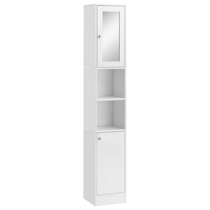 kleankin Tall Bathroom Storage Cabinet with Mirror - White - Green4Life