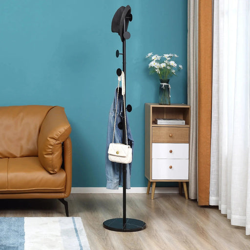 Slimline Metal Coat Stand with Round Hooks & Marble Base - Black - Green4Life