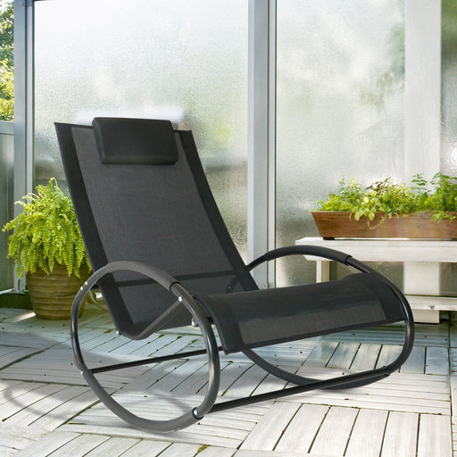 Sophisticated Black Rocking Chair - with Comfort Pillow & Durable Fabric - Outsunny - Green4Life