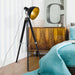 Industrial Style Floor Lamp with Wooden Tripod Legs - Black & Gold - Green4Life