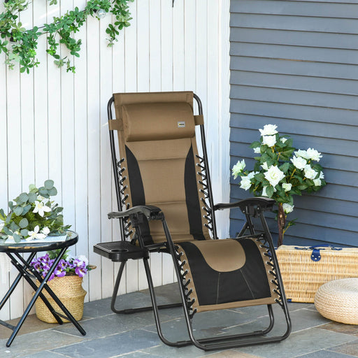 Brown Sun Lounger Chair with Cup Holder - Outsunny - Green4Life