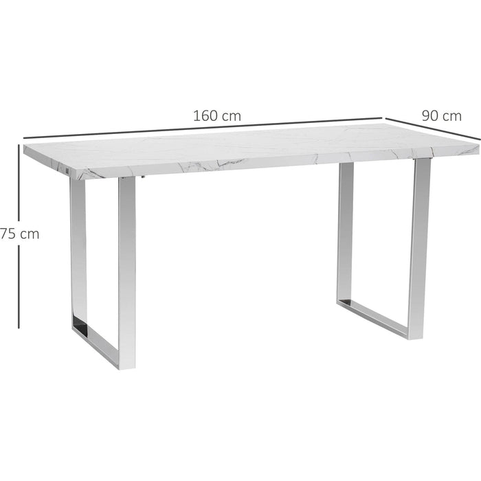 Rectangular Modern Dining Table  with Marble Effect Tabletop for 6-8 People - White - Green4Life