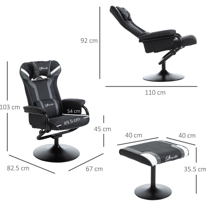 Vinsetto 2 Pieces Gaming Chair and Footrest Set with Lumbar Support - Black&Grey - Green4Life