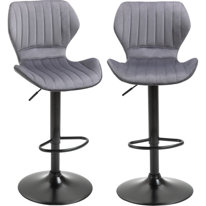 Set of 2 Velvet-Touch Fabric Swivel Bar Stools with Adjustable Height & Footrest - Grey - Green4Life