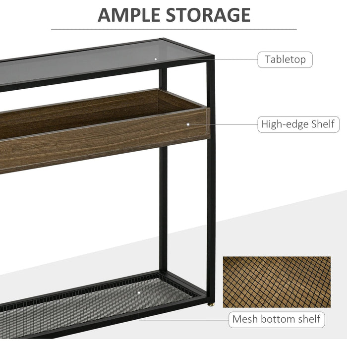 Industrial Style Console Table with Tempered Glass Top and Steel Frame - Green4Life