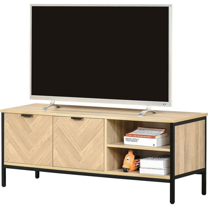 Double Door TV Cabinet Stand with Adjustable Storage Shelves - Natural - Green4Life