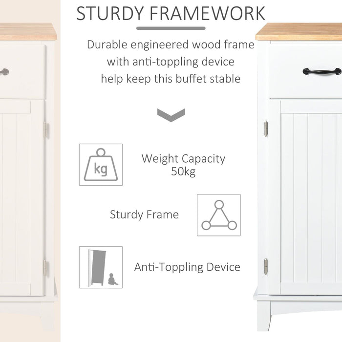 Modern Kitchen Wooden Storage Cabinet, Tableware Organiser with 2 Drawers - White - Green4Life