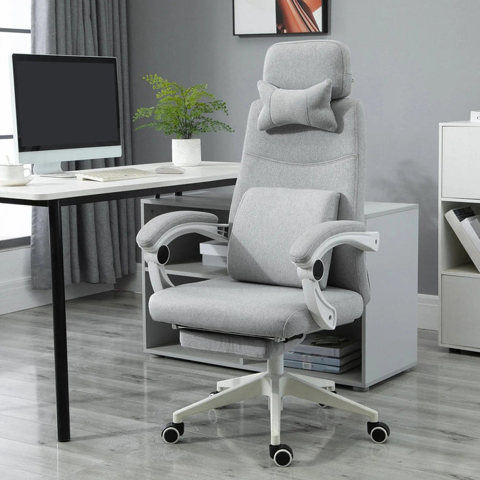 Vinsetto Office Chair with Manual Footrest & 2 Pillows - Grey - Green4Life