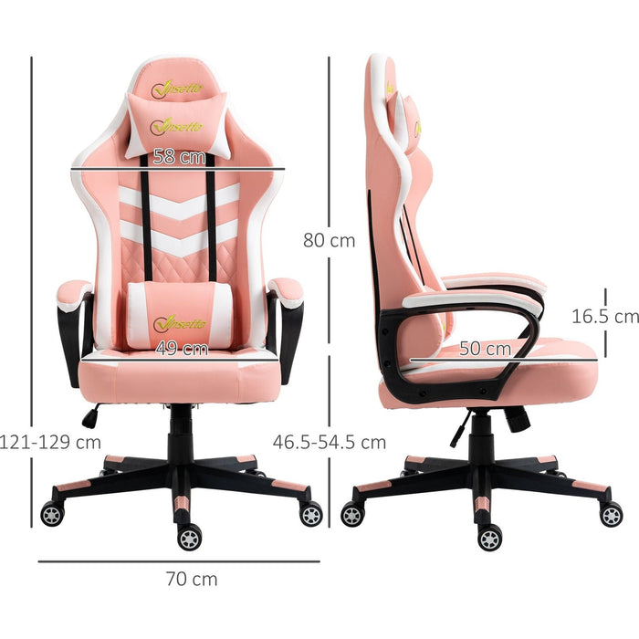 Vinsetto PVC Leather Gaming Desk Chair with Lumbar Support and Headrest - Pink/White - Green4Life