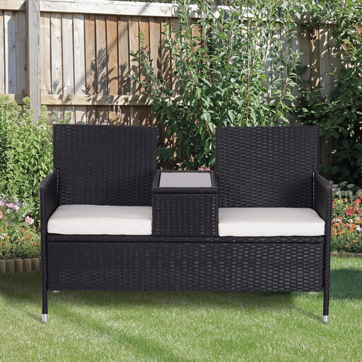 Elegant Black Wicker Companion Seat with Cushions - Outsunny - Green4Life
