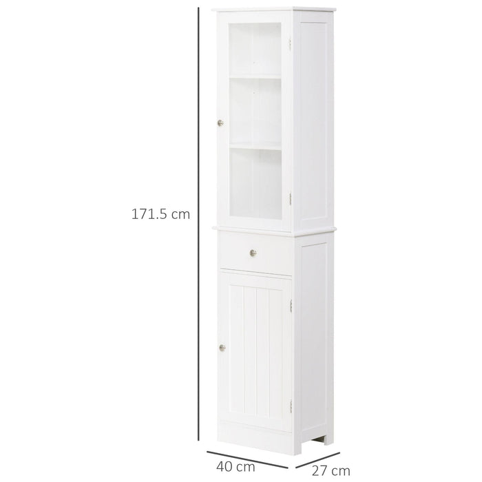 kleankin Bathroom Storage Cabinet with 3-tier Shelf, Drawer and Cupboard, Tall Slim Organiser Shelves - White - Green4Life