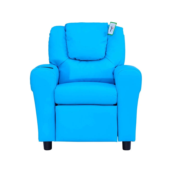 Cosy Blue Kids Recliner Armchair with Cup Holder - Green4Life