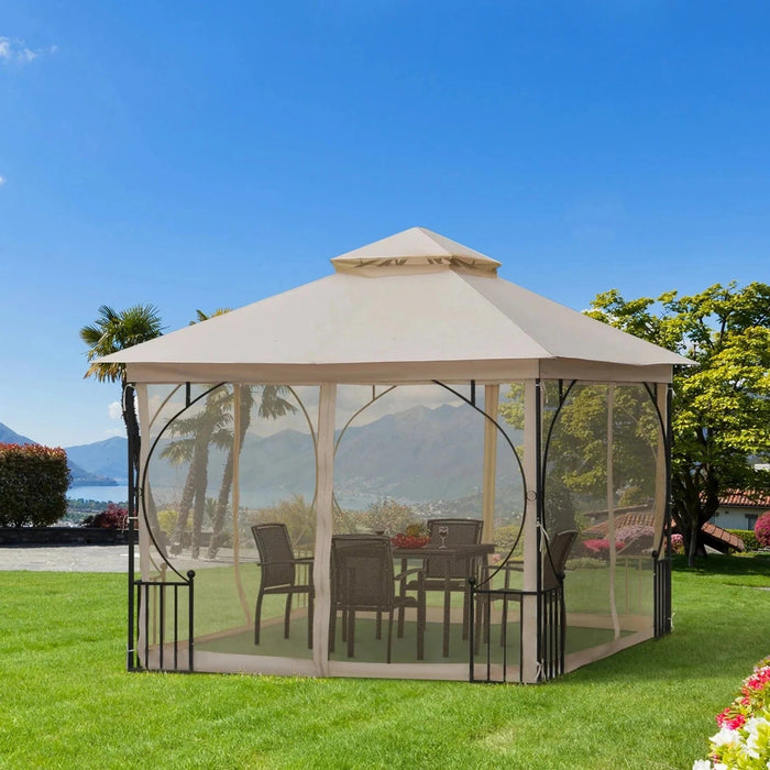 Outsunny Beige 3x3m Gazebo with 2-Tier Roof Canopy and Steel Frame - Green4Life