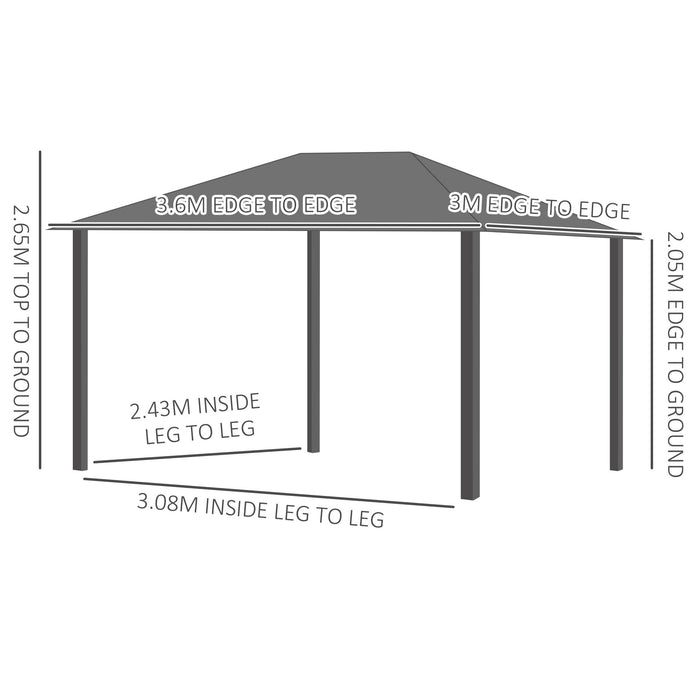 11 x 10 ft (3.6 x 3m) Hardtop Gazebo with UV-Resistant Roof and Aluminium Frame - Complete with Mosquito Netting - Outsunny