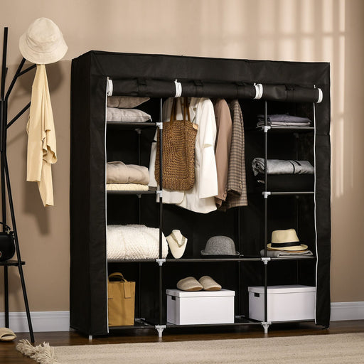 (EDIT!!!) Portable Fabric Wardrobe with 10 Shelves, 1 Hanging Rail - Black - Green4Life