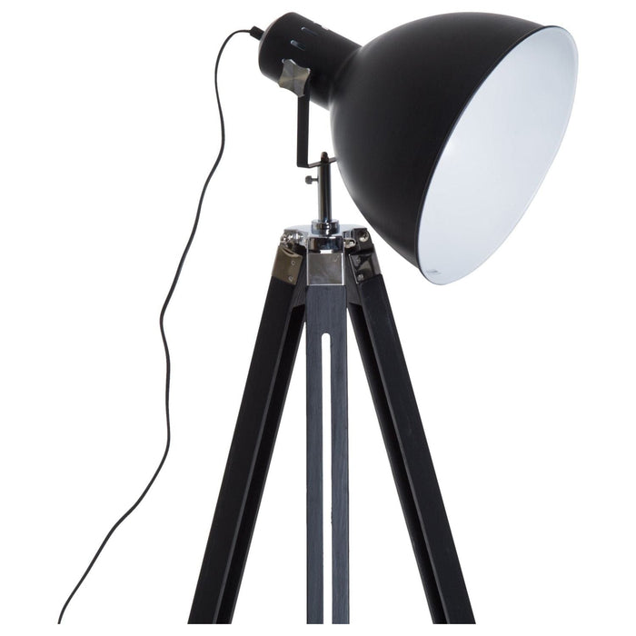 Industrial Style Floor Lamp with Wooden Tripod Legs - Black & White - Green4Life