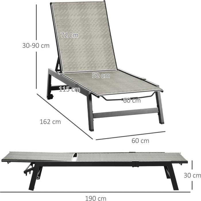 Outsunny Outdoor PE Rattan Sun Lounger with 5-Position Backrest and Wheels for Garden and Poolside Relaxation - Grey/Black - Green4Life