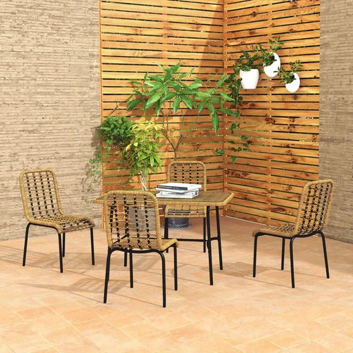4-Seater Rattan Dining Set with Tempered Glass Tabletop and Natural Wood Finish - Outsunny - Green4Life