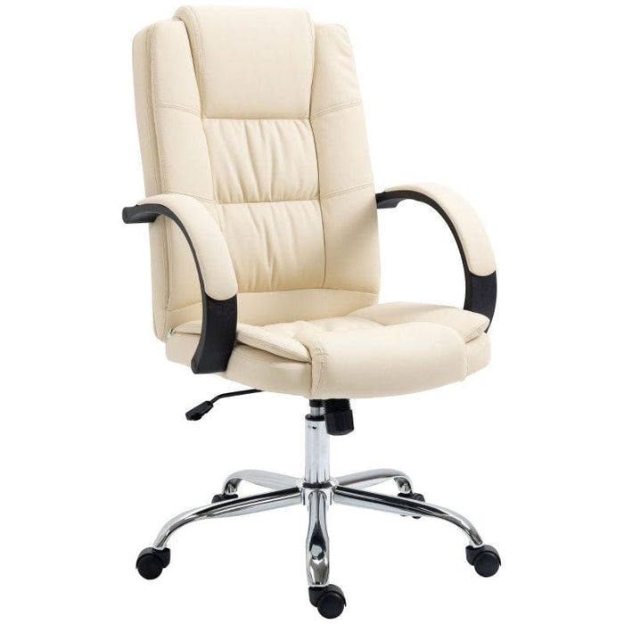 Vinsetto High Back Reclining PU Leather Office Chair with Padded Armrests and Adjustable Height - Beige - Green4Life