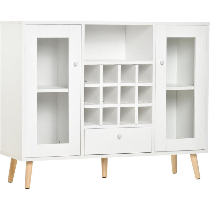 Sideboard Storage Cabinet with Glass Doors, Drawer & 12-Bottle Wine Rack - White - Green4Life